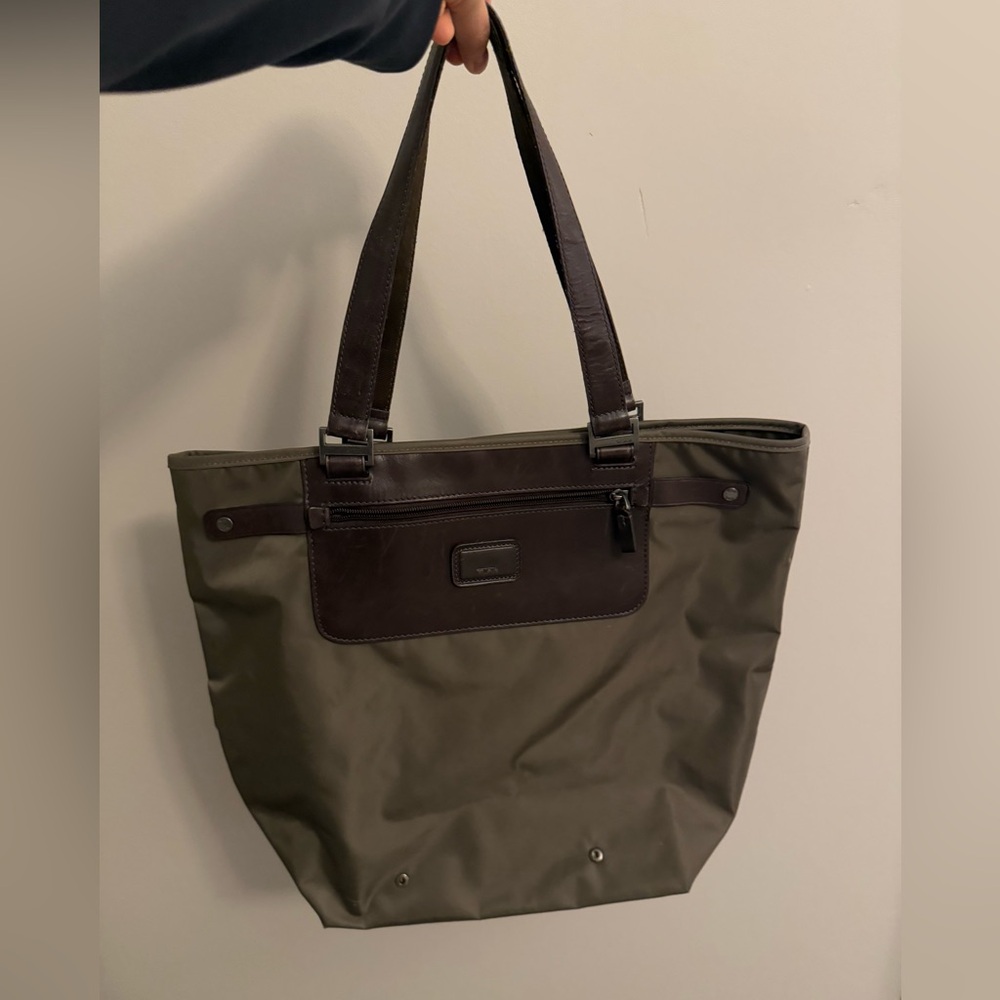 TUMI PackAway Folding Nylon Leather Tote Bag Green Rare A4 Travel Bag